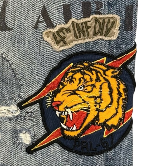 Polo Ralph Lauren Varick Slim Straight Jeans Military Patches Distressed 38 x 32 - Picture 6 of 16